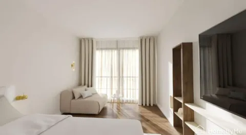 Modern bedroom with a double bed, TV, and access to the terrace. - image 19