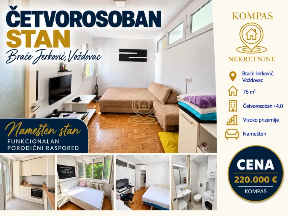 Sale, four bedroom apartment, 76m², Brace Jerković, Voždovac Sve Podlokacije