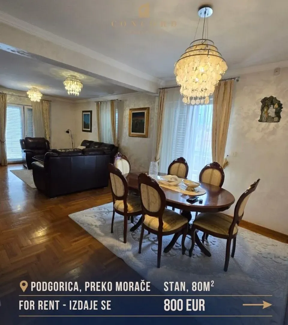 Izdavanje, dvosoban stan, 80m², Preko Morače, Podgorica