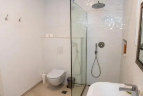 Moderne kupatilo sa tuš kabinom, umivaonikom i toaletom. - image 13