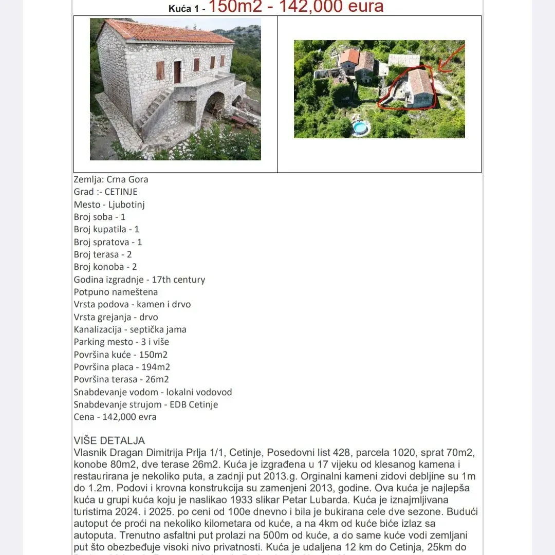 Prodaja, plac, 9889m², Obzovica, Cetinje