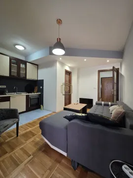 Dnevna soba sa garniturom i ugradnom kuhinjom u uglu. - image 10