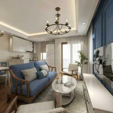 Modern living room with kitchen and dining area. - image 11