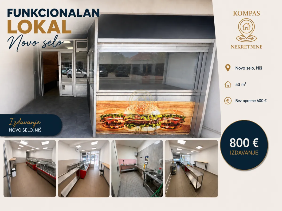 Izdavanje, poslovni prostor, 53m², Novo Selo, Niš