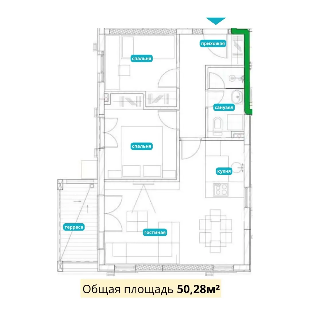 Prodaja, dvosoban stan, 50m², Donja Lastva, Tivat