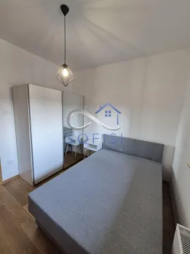 Nameštena spavaća soba sa bračnim krevetom, garderoberom i drvenim podom. - image 8