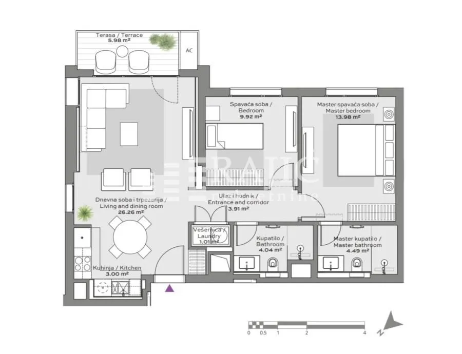 Architectural floor plan of the apartment showing room layout and dimensions.