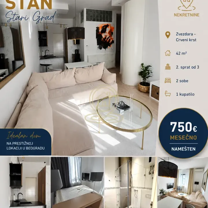 Izdavanje, dvosoban stan, 43m², Zvezdara Sve Podlokacije, Beograd