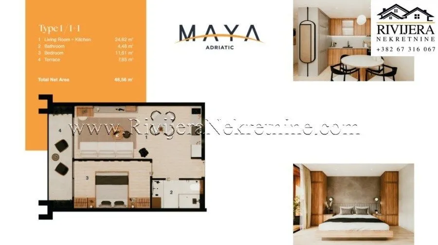 Prodaja, jednosoban stan, 48m², Kumbor, Herceg Novi