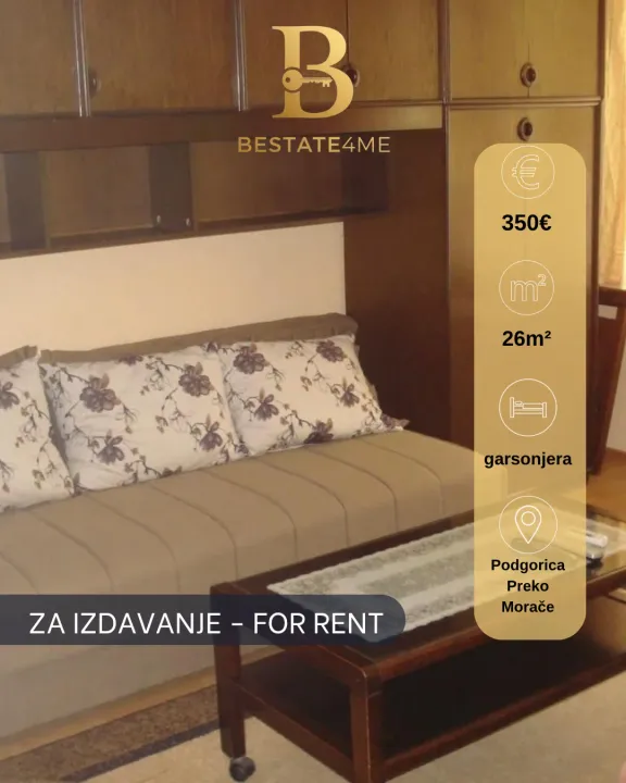 Rent, studio apartment, 24m², Preko Morače, Podgorica