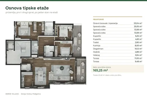 Osnova tipske etaže sa rasporedom prostorija i kvadraturom. - image 7