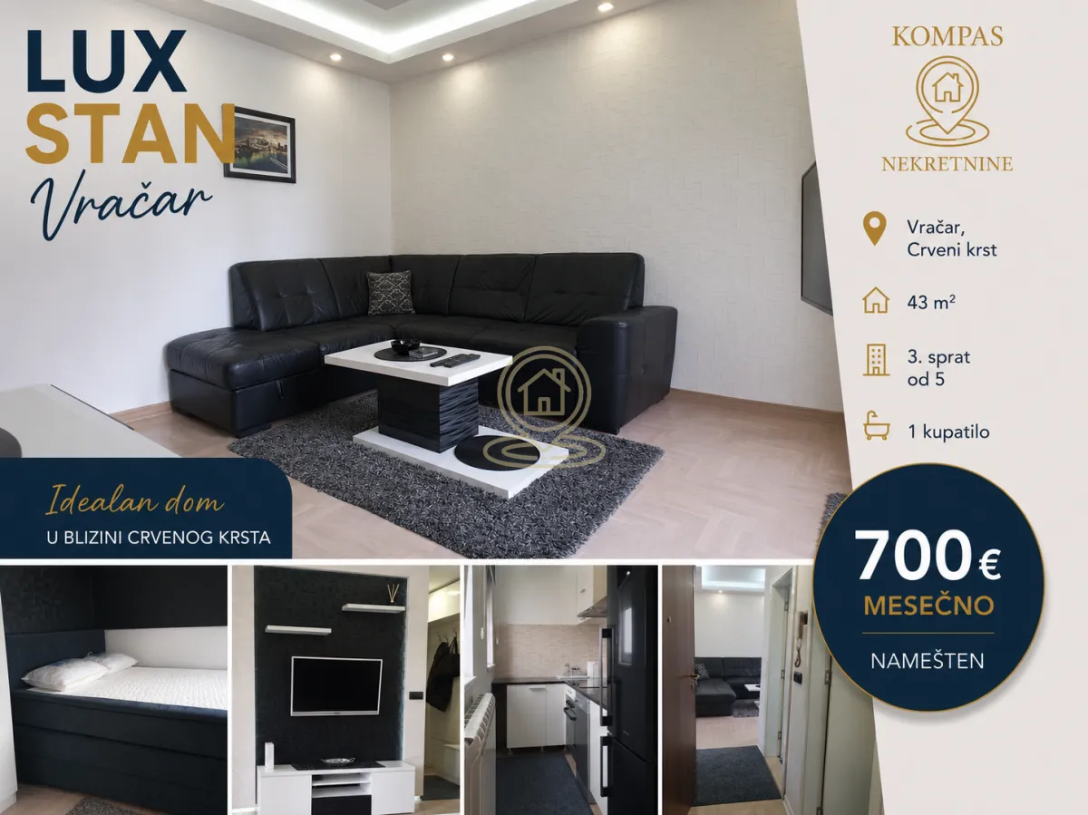 Rent, two bedroom apartment, 43m², Crveni Krst, Beograd