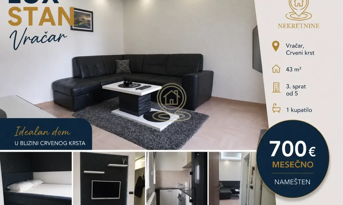 Izdavanje, dvosoban stan, 43m², Crveni Krst, Beograd