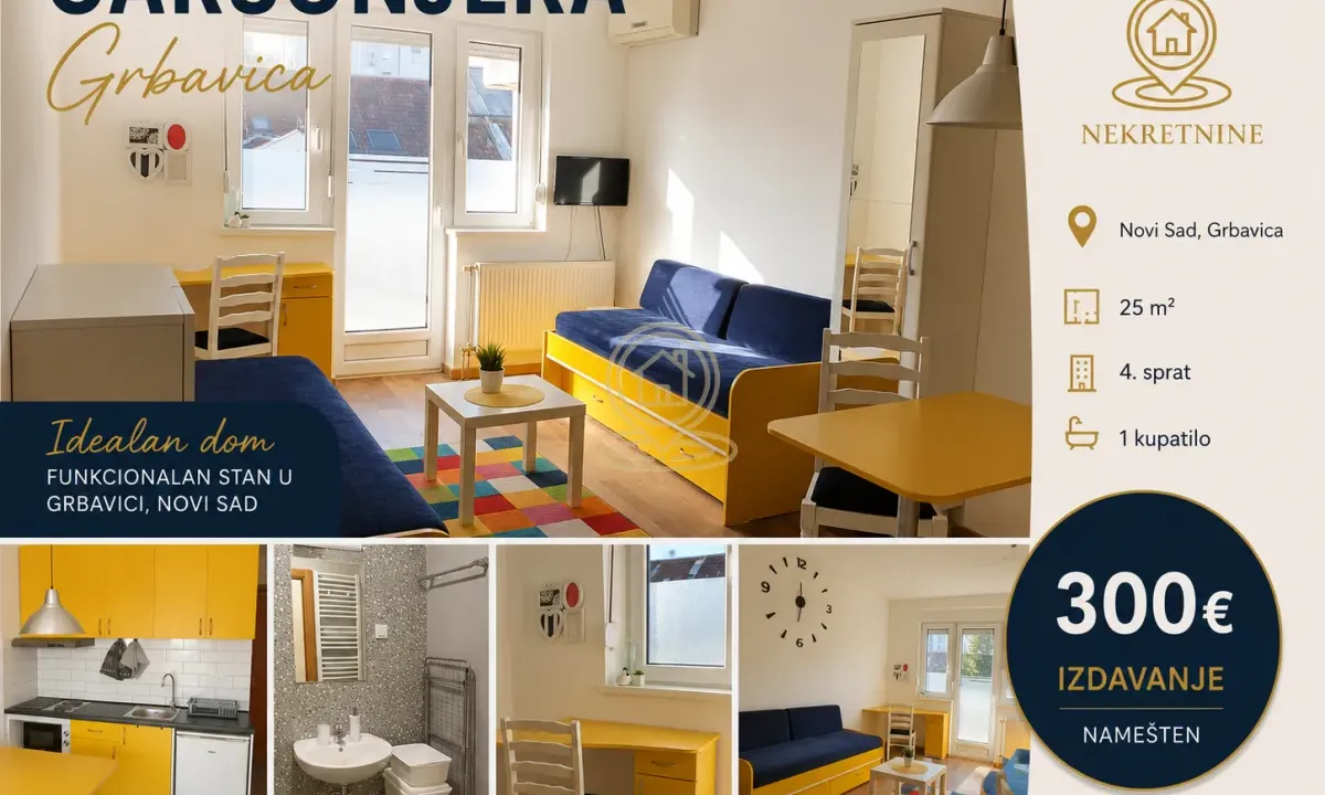 Rent, one bedroom apartment, 25m², Grbavica, Novi Sad Sve Podlokacije