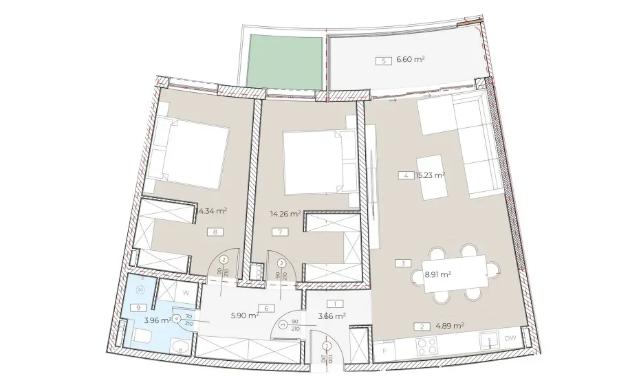Sale, two bedroom apartment, 77m², Bečići, Budva