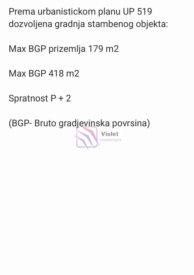 Tekstualni prikaz urbanističkih uslova i dozvoljene gradnje.