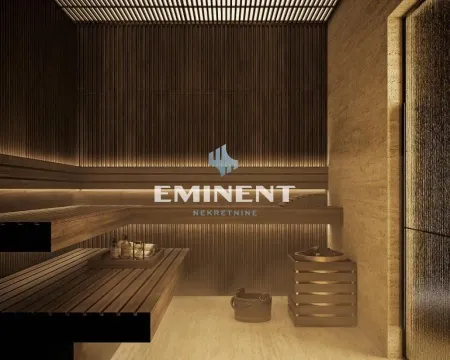 Modern wood-paneled sauna with ambient lighting. - image 14
