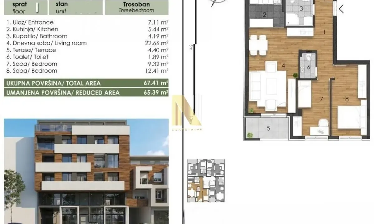 Sale, three bedroom apartment, 67m², Telep, Novi Sad Sve Podlokacije