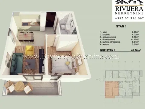 Prodaja, jednosoban stan, 41m², Orahovac, Kotor - image 2