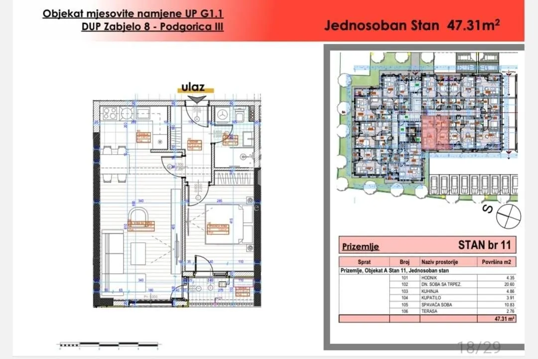 Prodaja, jednosoban stan, 49m², Zabjelo, Podgorica