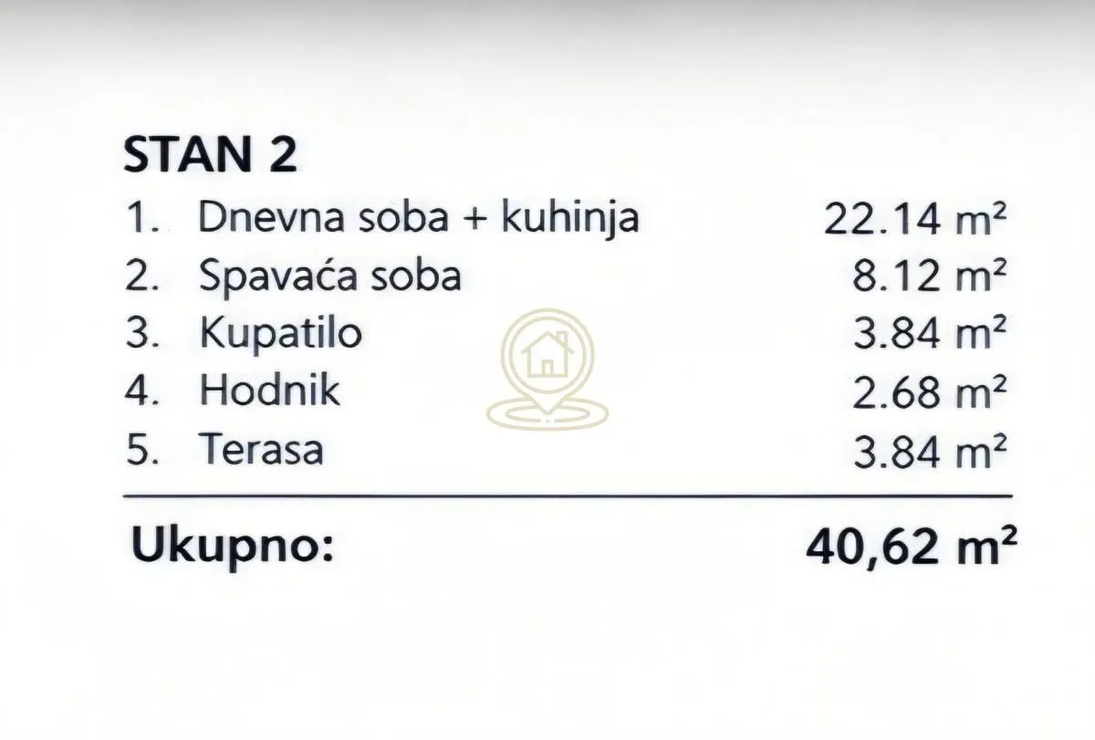 Tlocrt stana sa površinama prostorija.