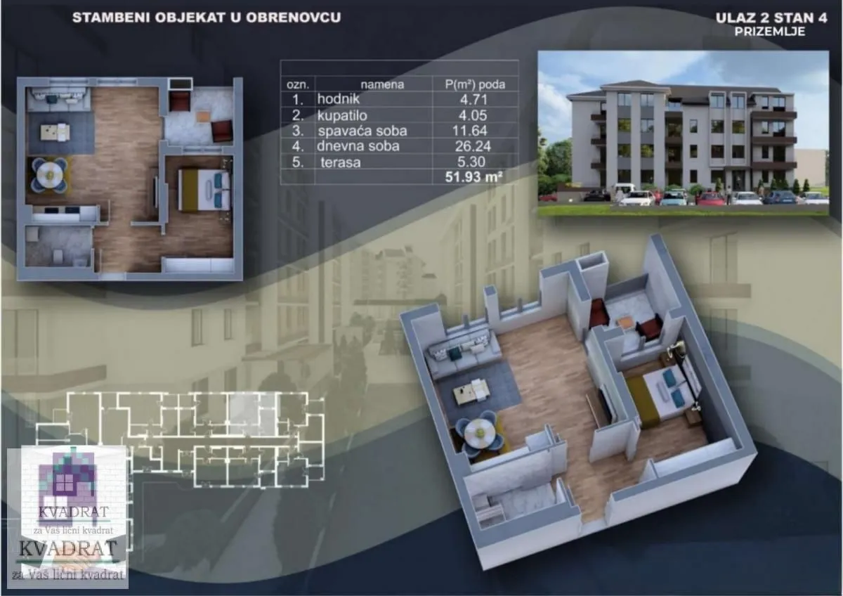 Prodaja, jednosoban stan, 51m², Obrenovac, Beograd