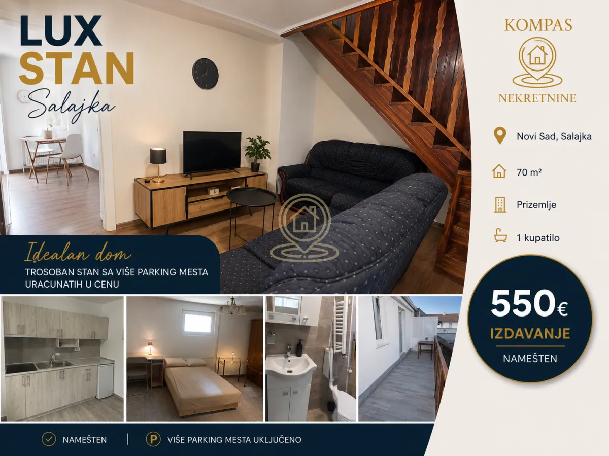Izdavanje, trosoban stan, 70m², Salajka, Novi Sad Sve Podlokacije