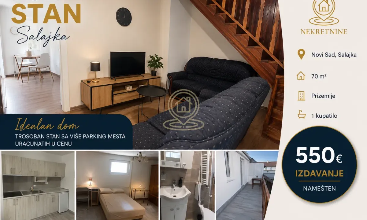 Rent, three bedroom apartment, 70m², Salajka, Novi Sad Sve Podlokacije