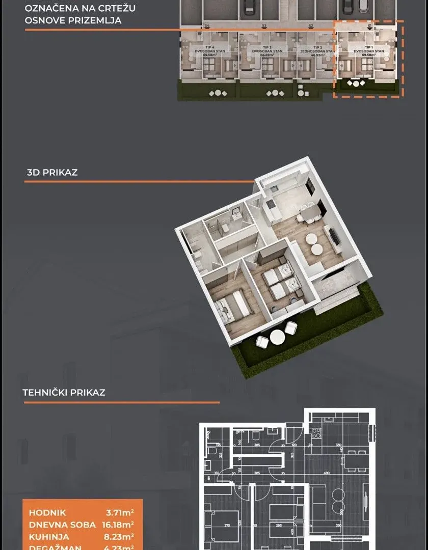 Prodaja, dvosoban stan, 69m², Gornja Gorica, Podgorica