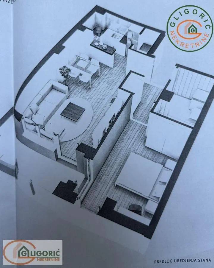 Floor plan with a proposal for apartment furnishing.