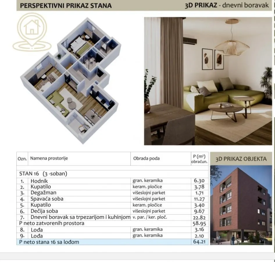 Sale, three bedroom apartment, 64m², Medijana, Niš