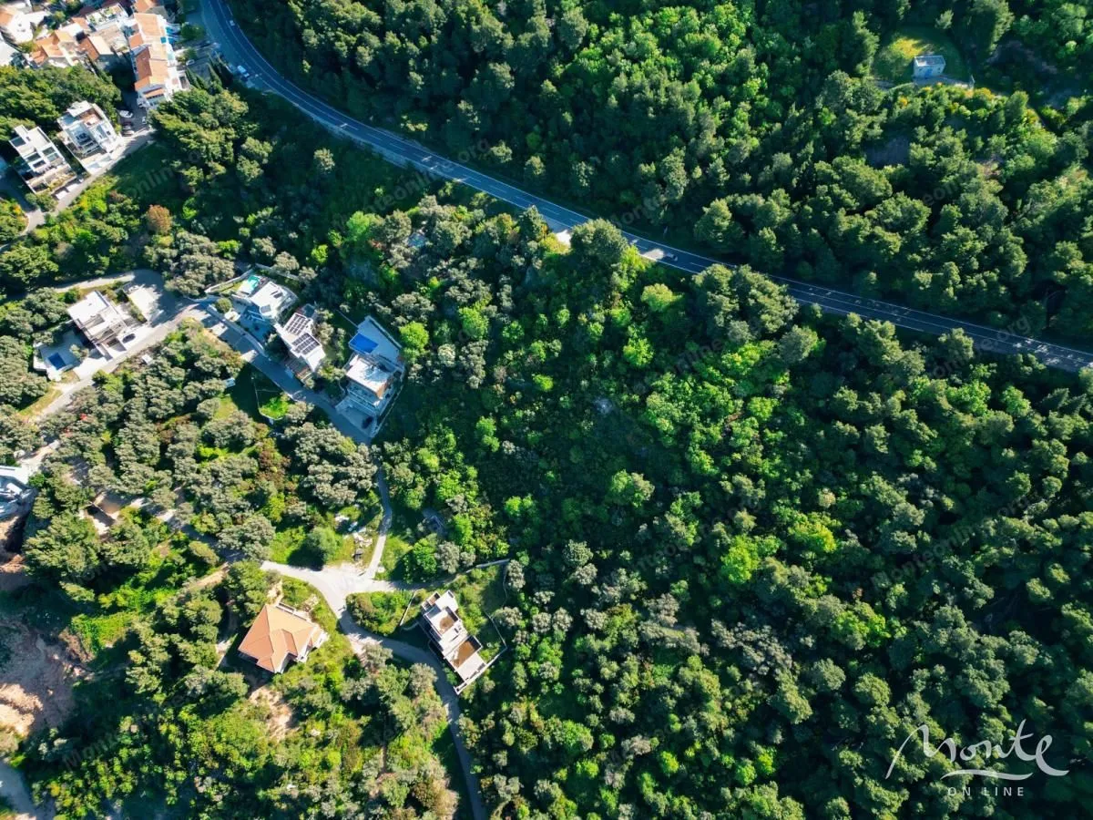 Pogled iz vazduha na okolno zelenilo i objekte u blizini.