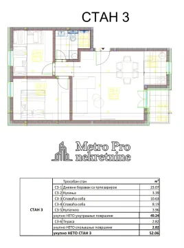Arhitektonski plan stana sa rasporedom prostorija i kvadraturom. - image 7