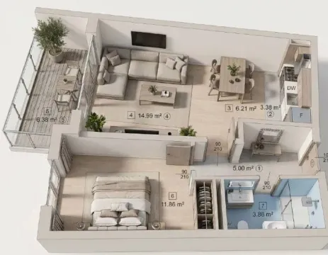Sale, one bedroom apartment, 61m², Bečići, Budva - image 9