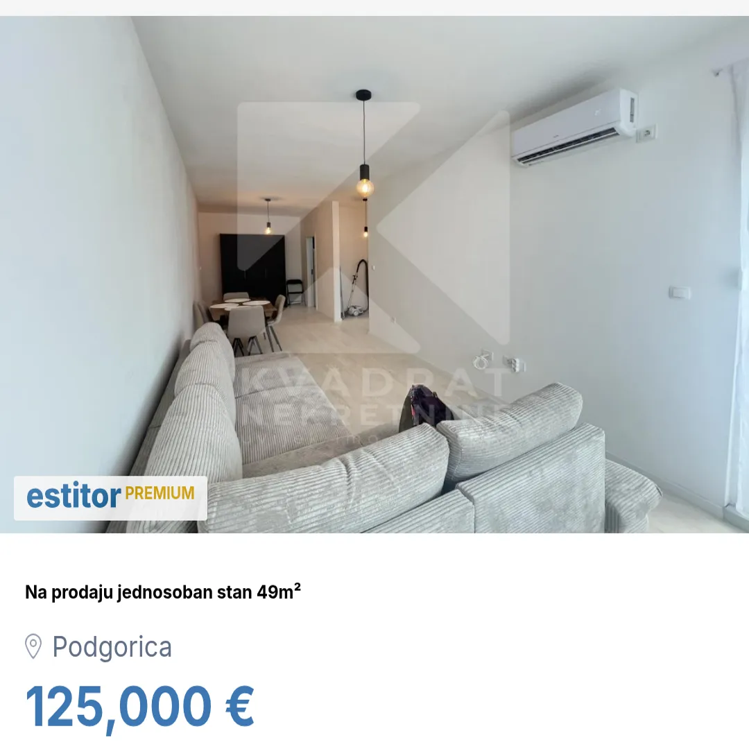Prodaja, jednosoban stan, 49m², 1 maj, Podgorica