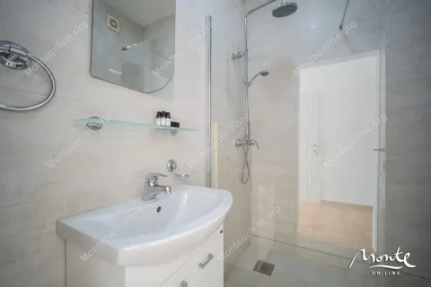 Modern equipped bathroom with a washbasin and a walk-in shower. - image 15