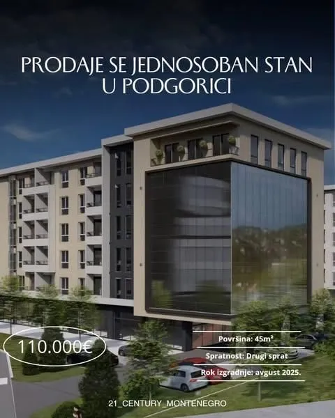 Prodaja, jednosoban stan, 45m², Zabjelo, Podgorica