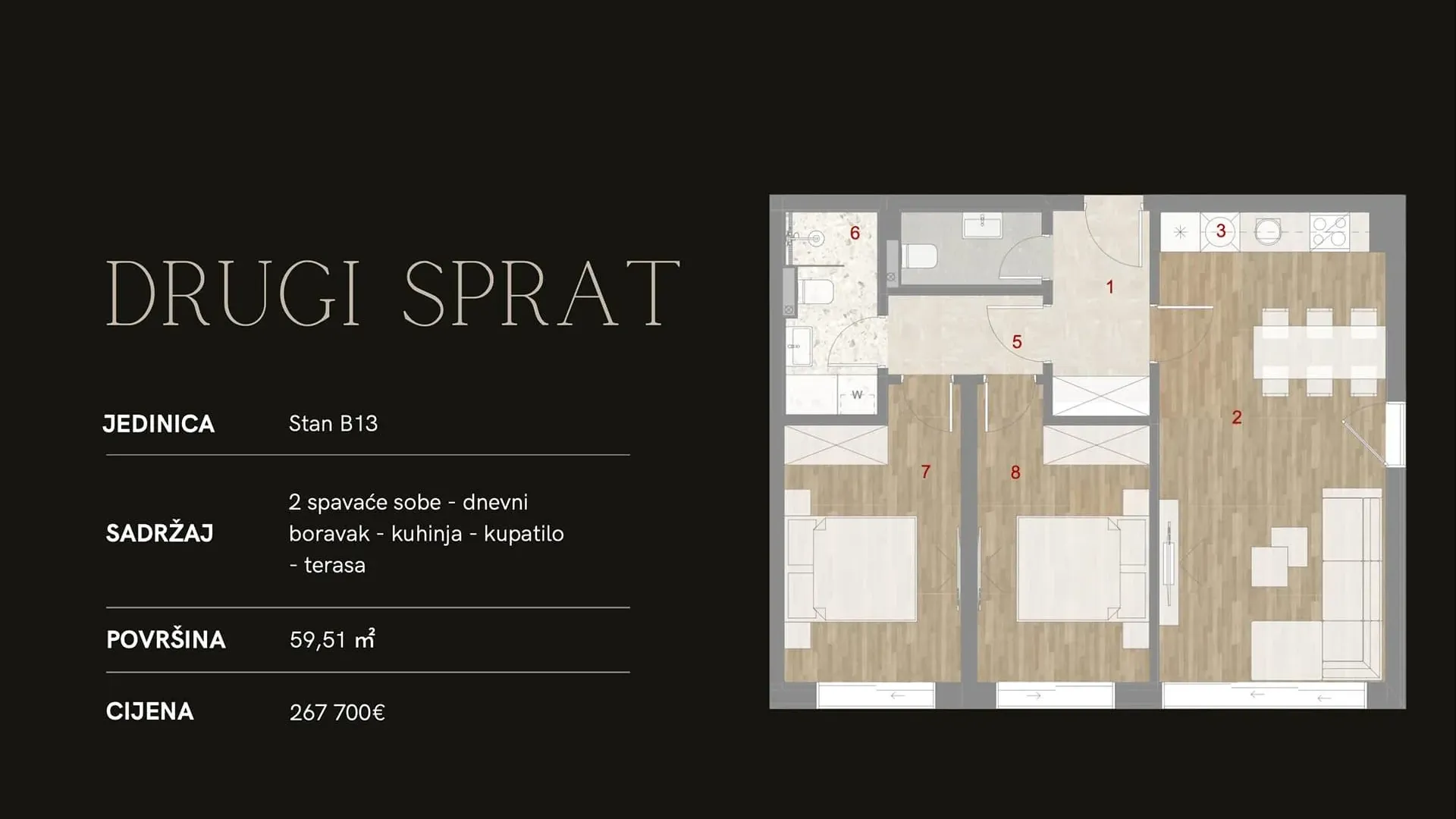 Sale, two bedroom apartment, 59m², Muo, Kotor