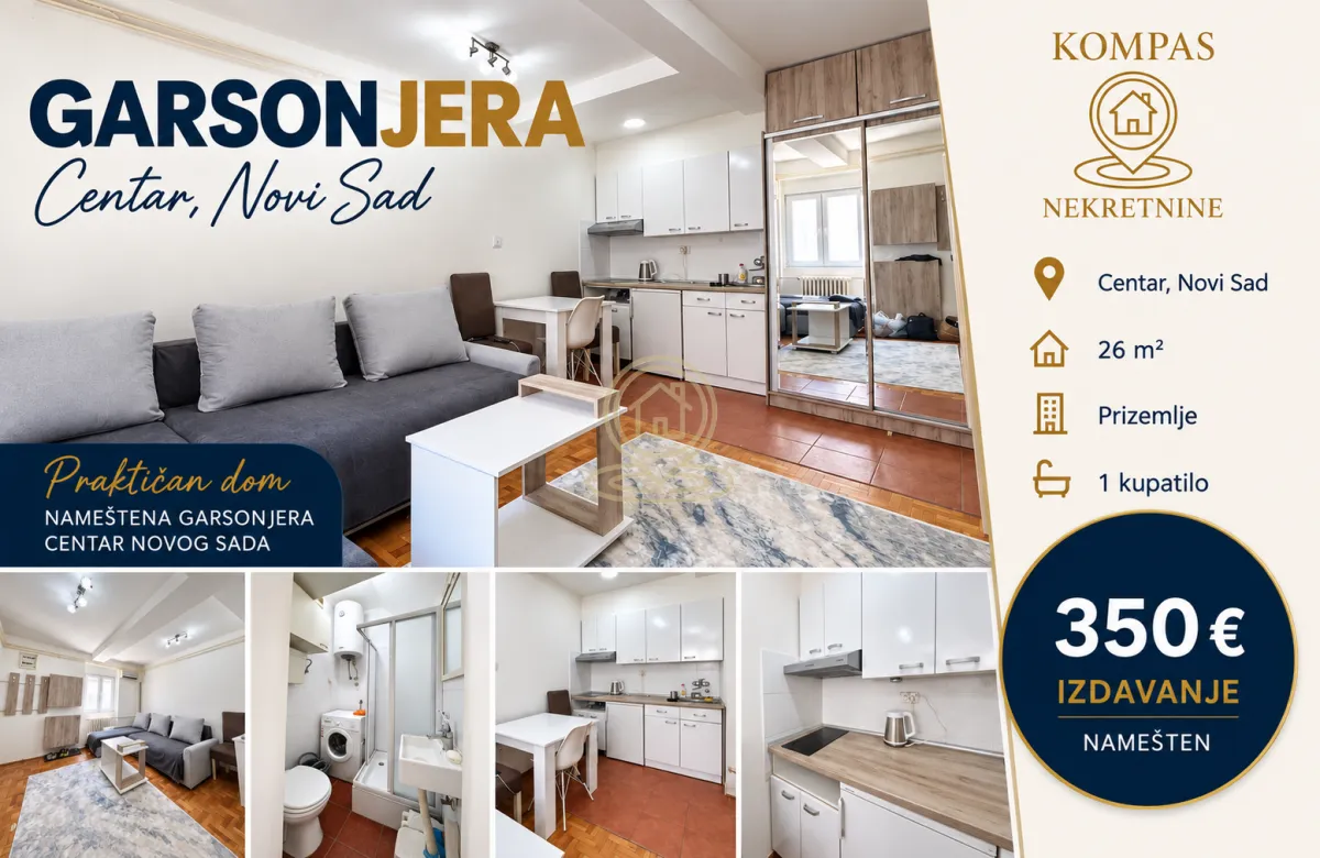 Rent, studio apartment, 26m², Centar, Novi Sad