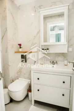 Bathroom equipped with a washbasin, toilet, and a mirror with a cabinet. - image 20