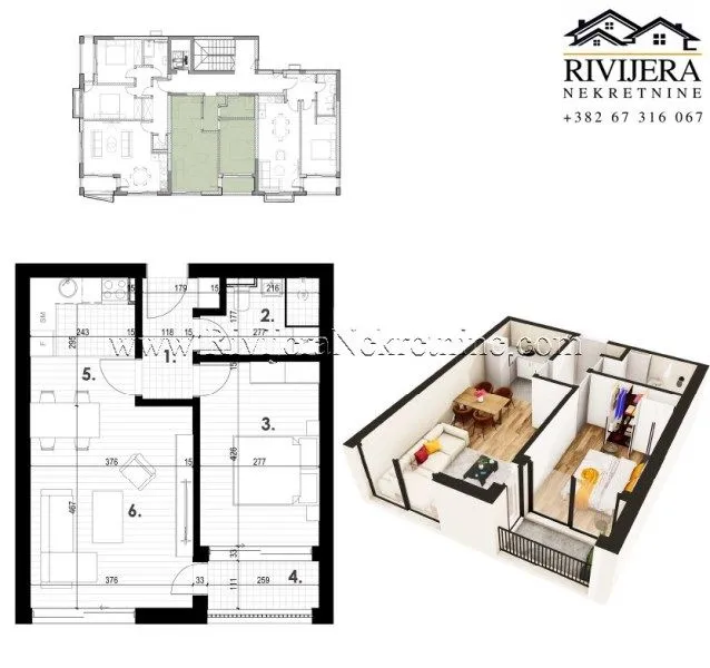 Prodaja, jednosoban stan, 49m², Kava, Tivat