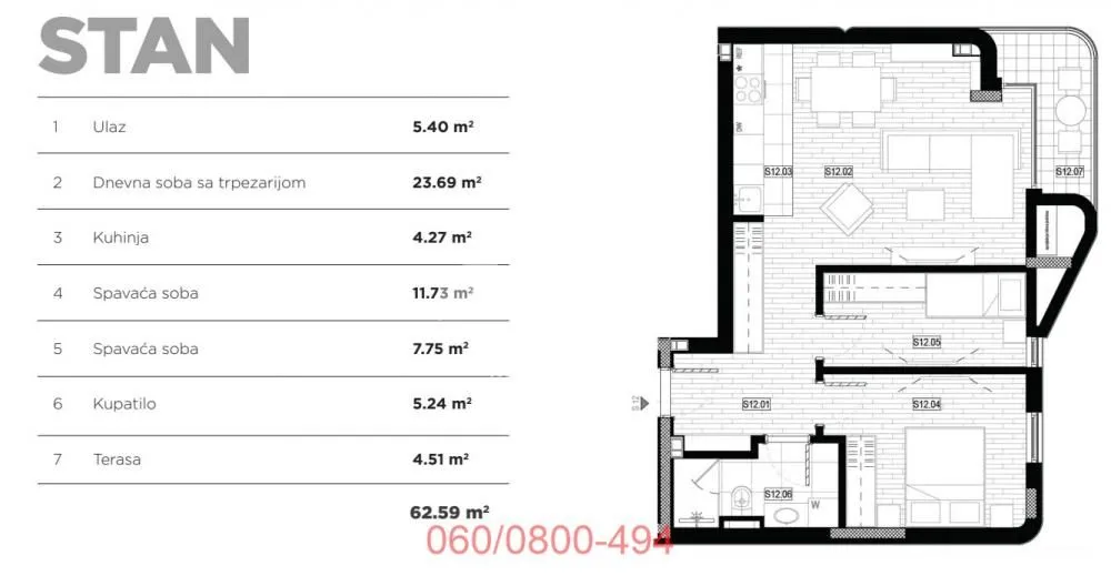Prodaja, dvosoban stan, 63m², Lekino Brdo, Voždovac Sve Podlokacije