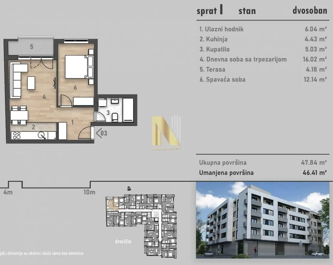 Prodaja, dvosoban stan, 47m², Salajka, Novi Sad Sve Podlokacije