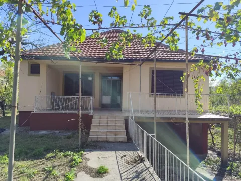 Pogled na fasadu kuće sa terasom i bračnom lozom u dvorištu. - image 2