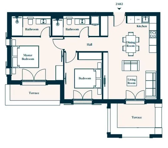 Prodaja, dvosoban stan, 86m², Luštica Bay, Tivat - Plan prostora