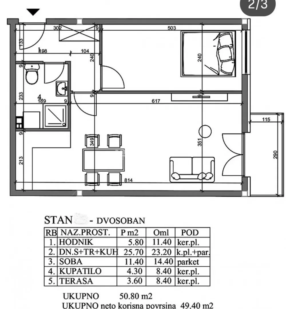 Prodaja, dvosoban stan, 51m², Centar, Pančevo