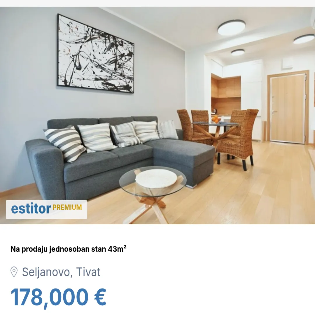 Prodaja, jednosoban stan, 43m², Seljanovo, Tivat