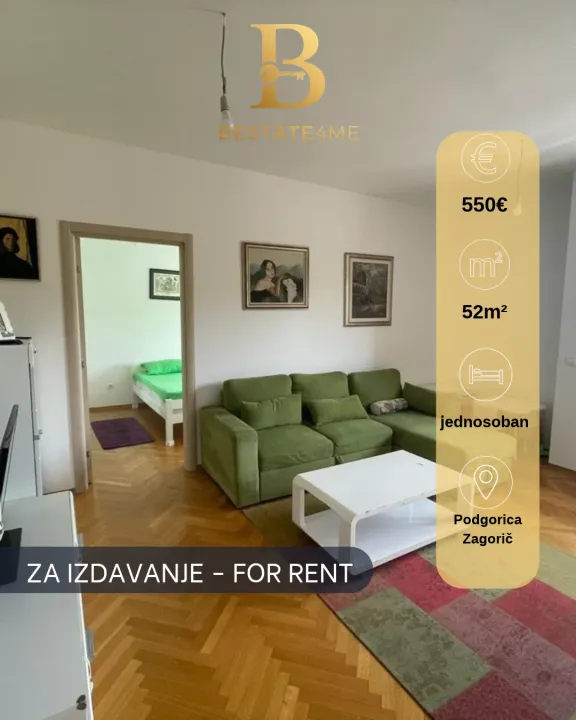 Rent, one bedroom apartment, 52m², Zagorič, Podgorica