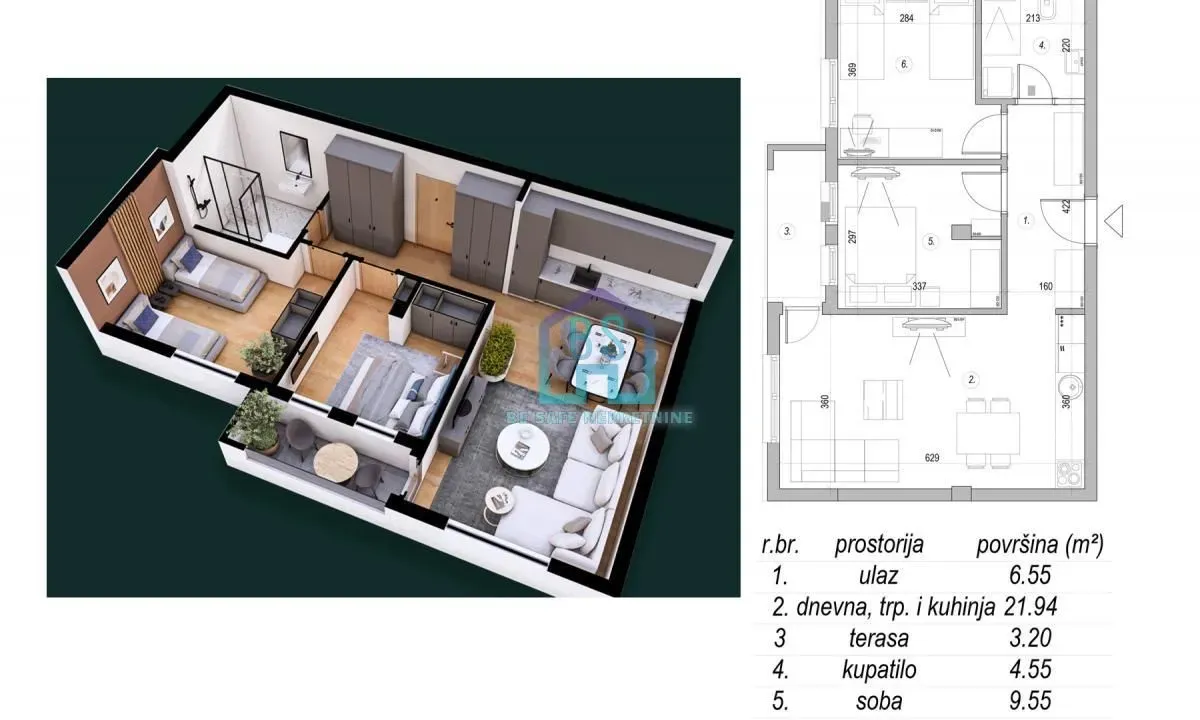 Sale, two bedroom apartment, 57m², Mišeluk, Petrovaradin