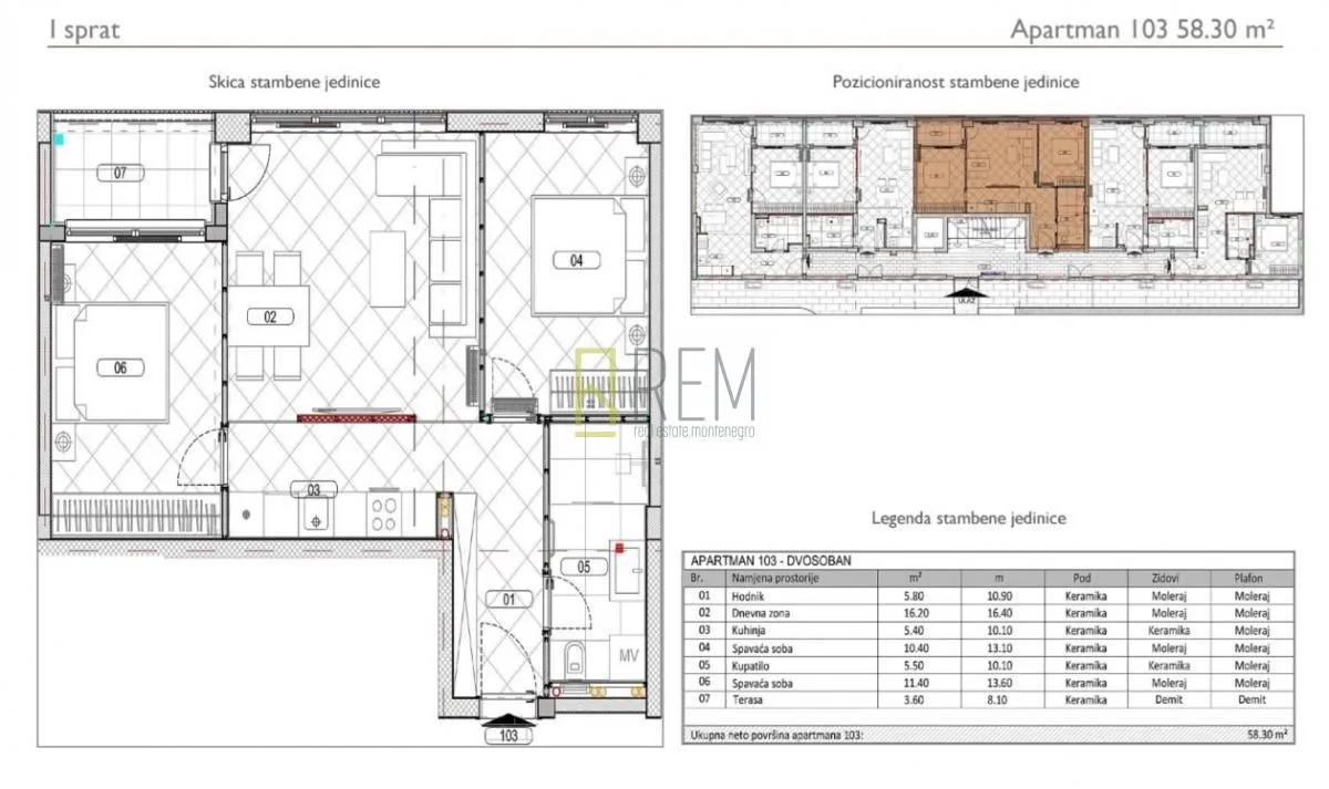 Prodaja, dvosoban stan, 58m², Đuraševići, Tivat